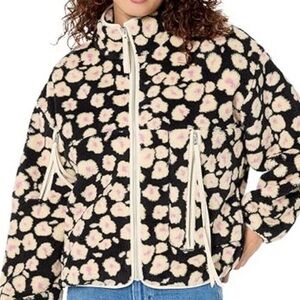 NWT UGG Marlene fluff Black and Cream Floral Teddy Jacket size large/XL